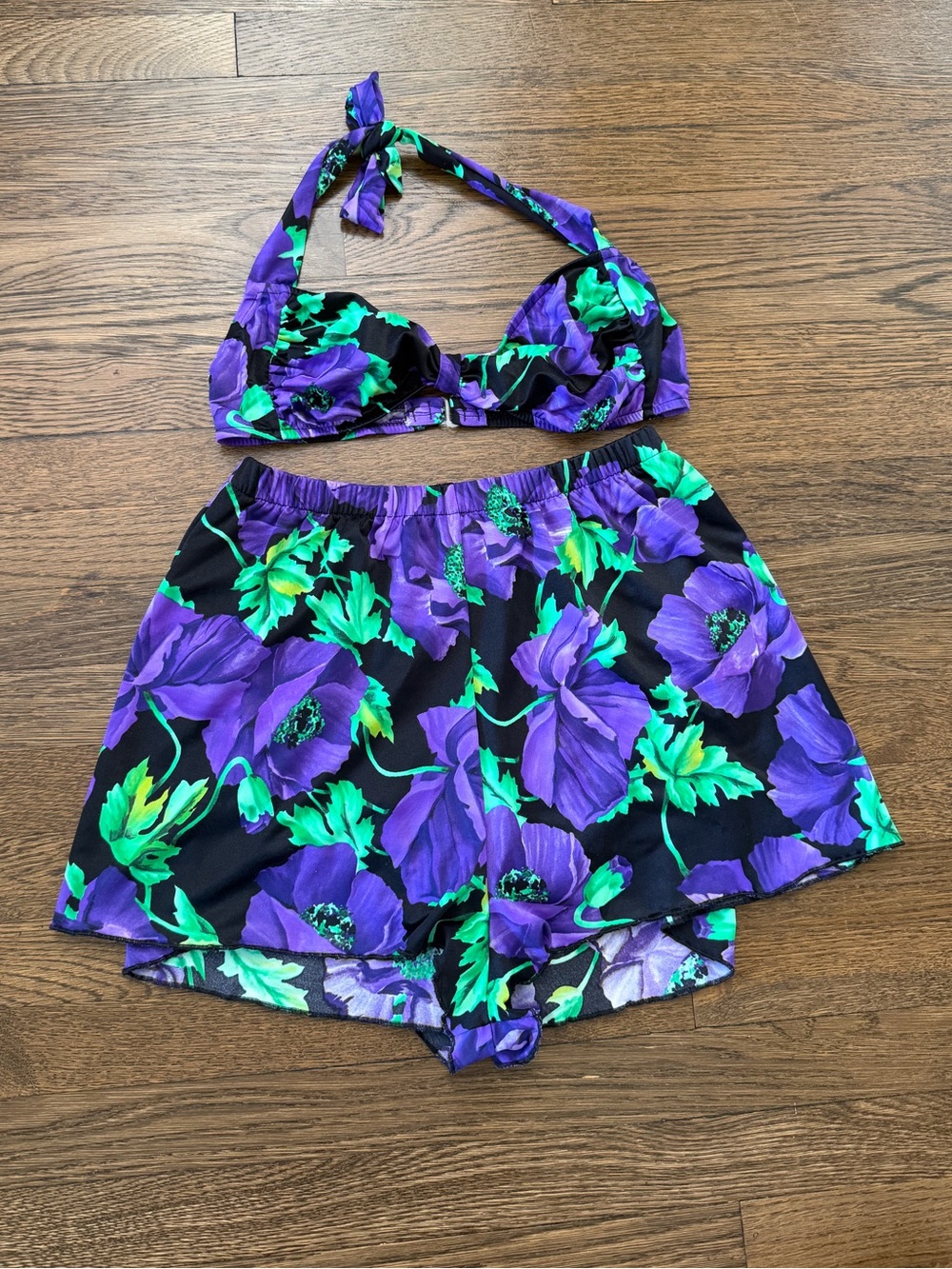 sun streak 80s floral bikini set